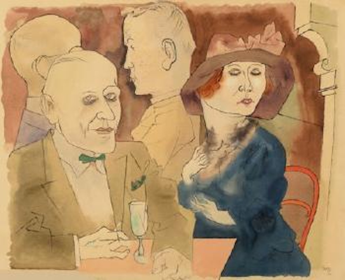 Im Café (Seminude Woman with Champagne Glass on verso) by George Grosz