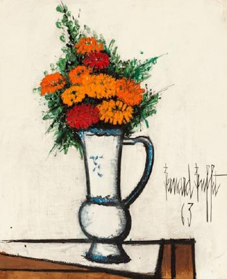 Bouquet de zinnias dans un broc by Bernard Buffet