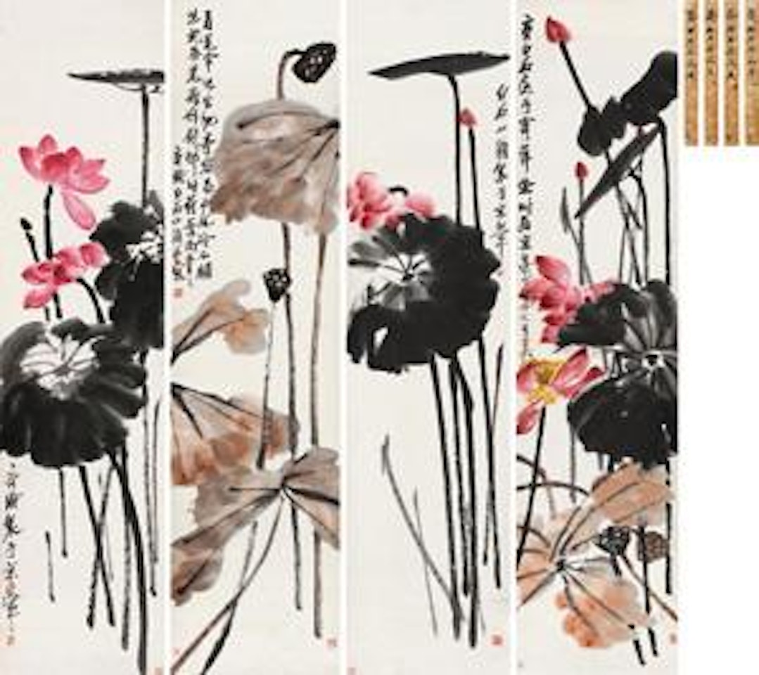 Four Screens of Lotus by Qi Baishi