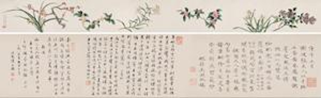Flowers and Calligraphy by Feng Chaoran