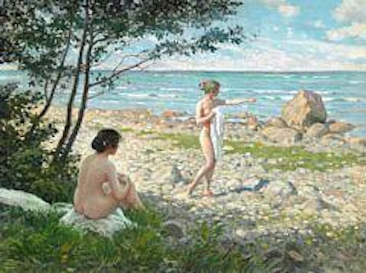 Two bathing girls on Hornbæk Beach by Paul Fischer