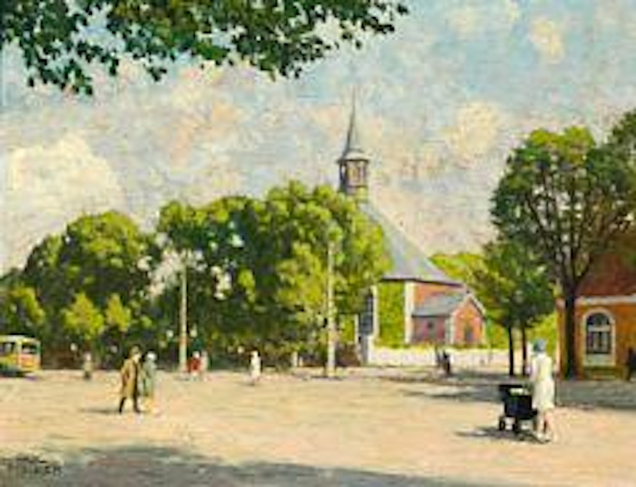 Scene from Frederiksberg Runddel at Frederiksberg Church by Paul Fischer