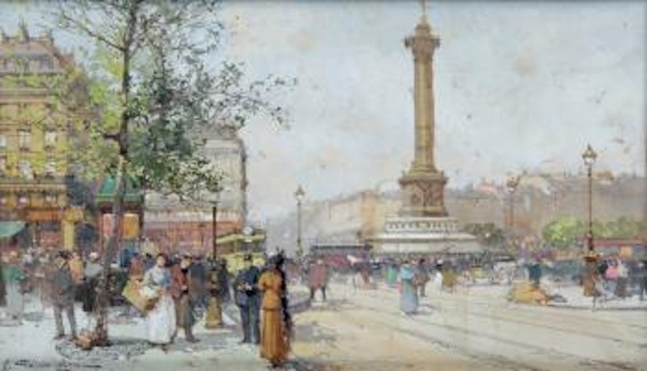 Paris, La Place de la Bastille by Eugene Galien-Laloue