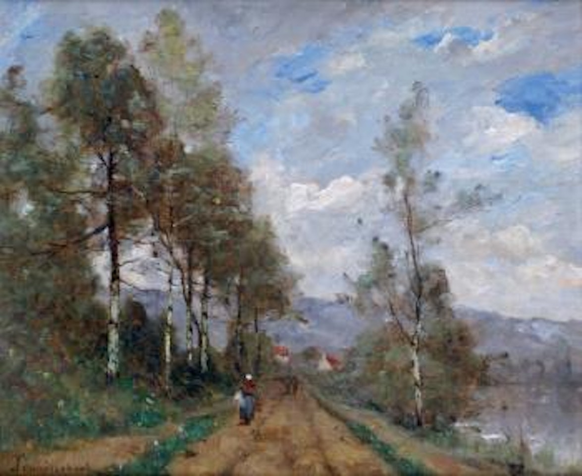 Femme sur le chemin en bord de rivière by Paul Désiré Trouillebert