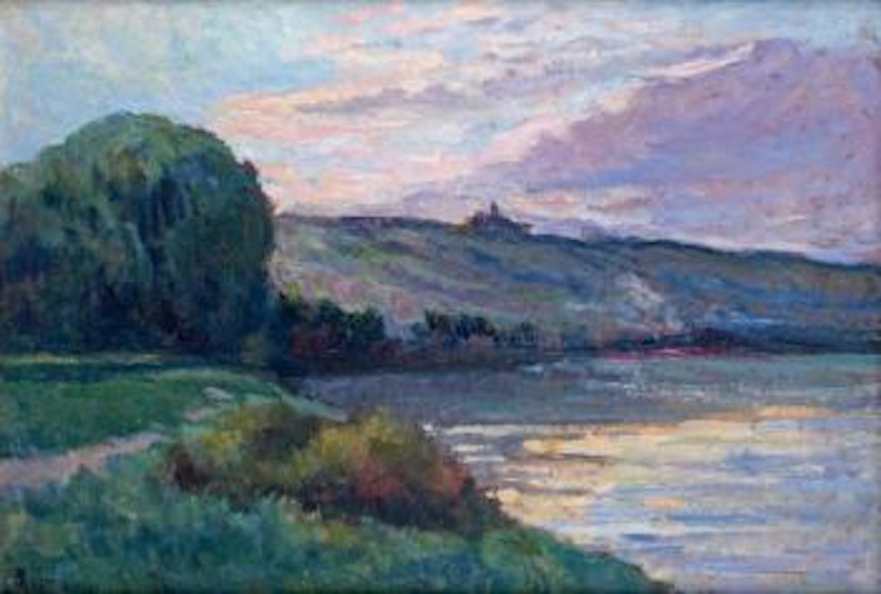 La Seine à Rolleboise vue des Côtes de Rosny au soleil couchant by Maximilien Luce