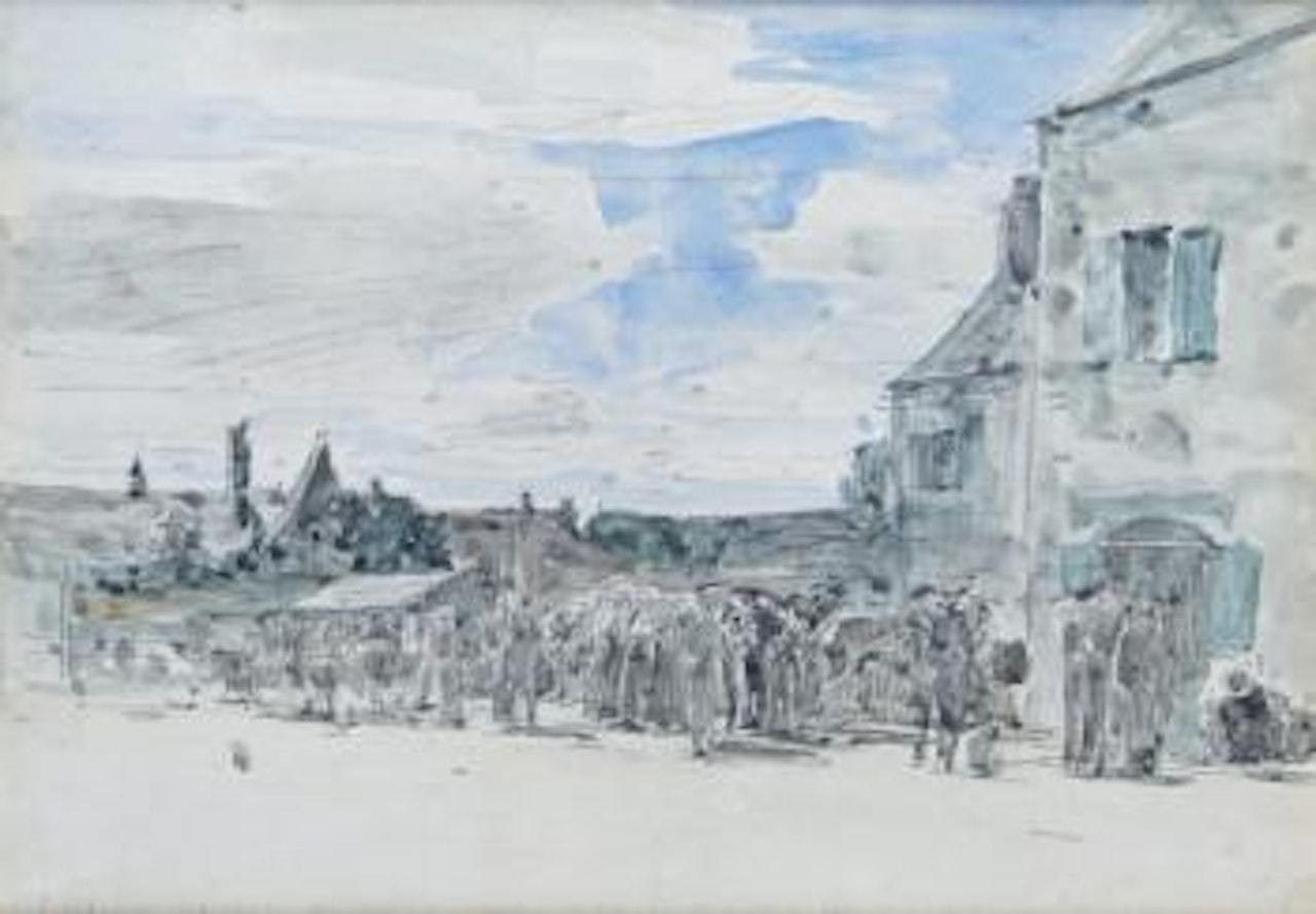 Place animée à Landernau (Bretagne) by Eugène Boudin