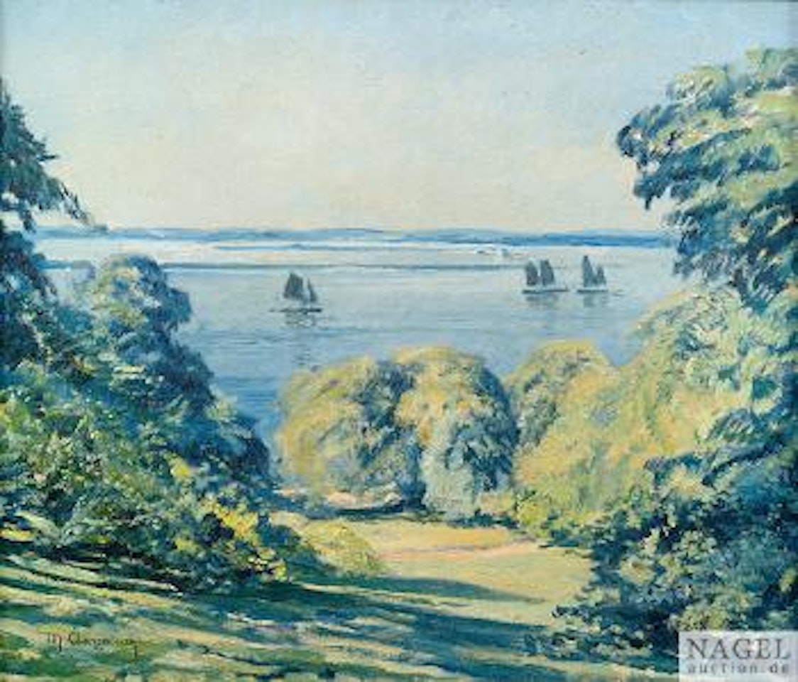 Sommerlandschaft mit Booten auf einem See by Max Clarenbach