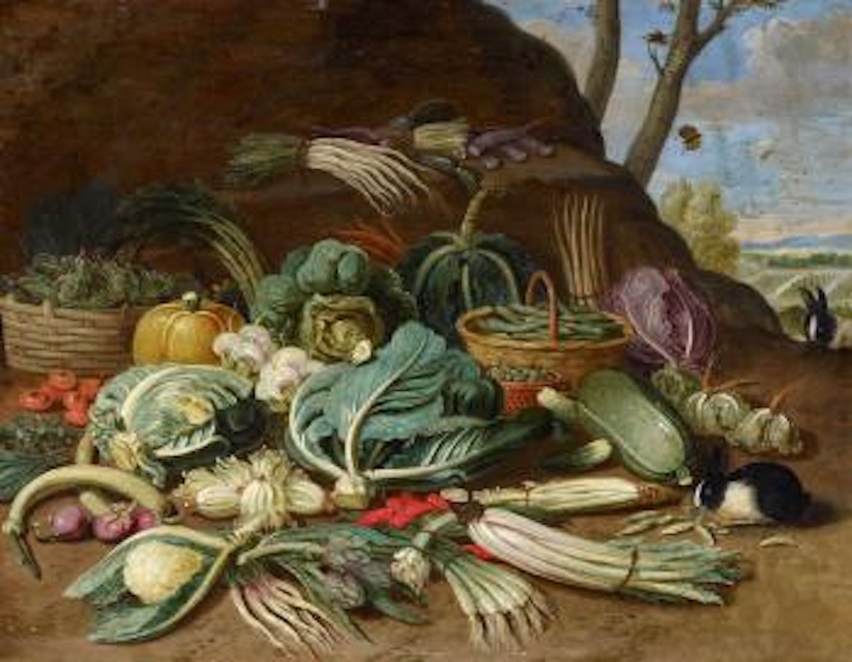 Still Life with Vegetables and a Rabbit; Still Life with Fish and Cats in the Kitchen by Jan Van Kessel The Elder
