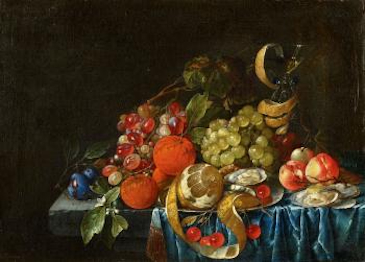 Fruit Still Life with Oysters and a Wine Glass by Cornelis de Heem