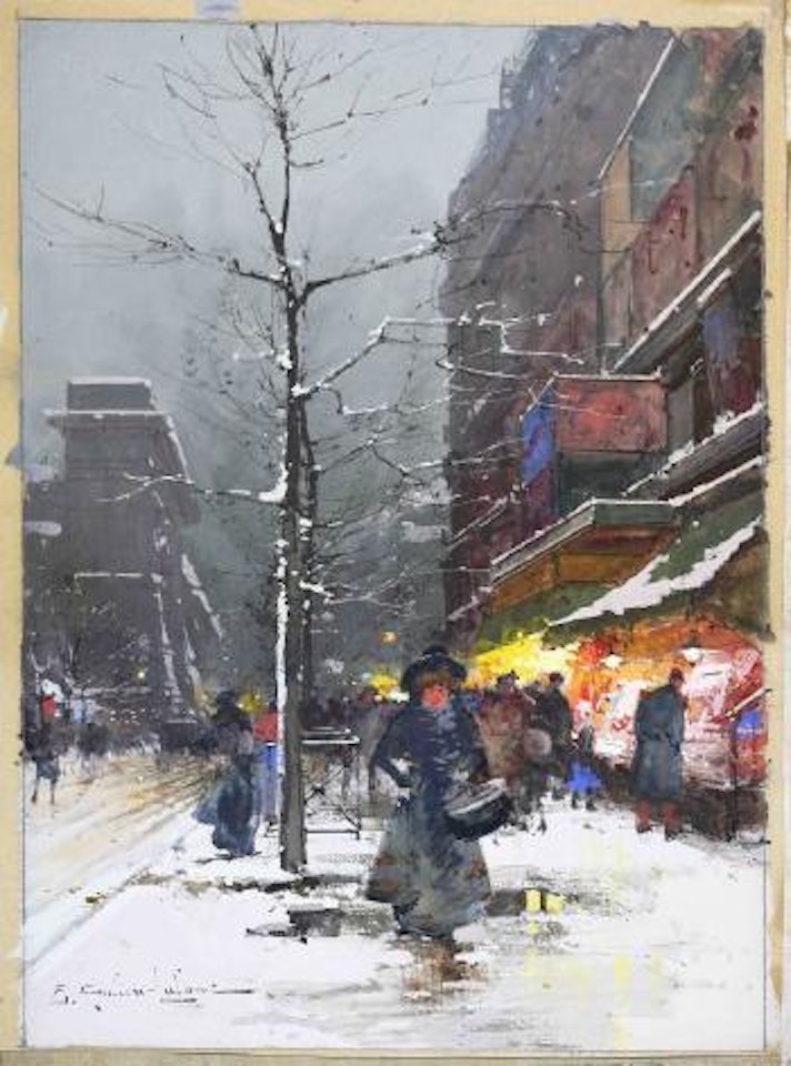 A Winter Evening in Paris by Eugene Galien-Laloue