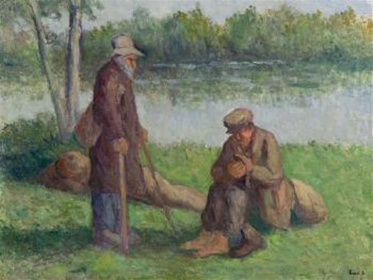 Conversations au bord du bras de Seine by Maximilien Luce