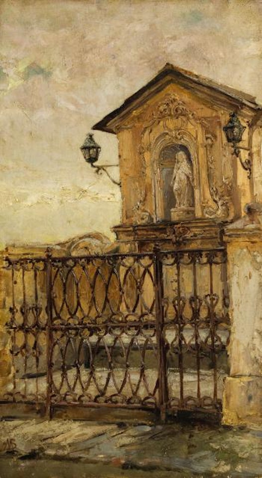 Paesaggio di campagna con piccola cappella by Mose Bianchi