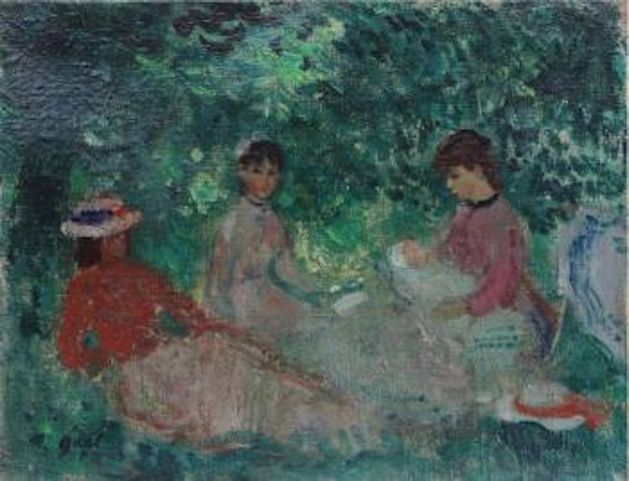 Eugénie au bébé avec ses amies dans un parc parisien by François Gall