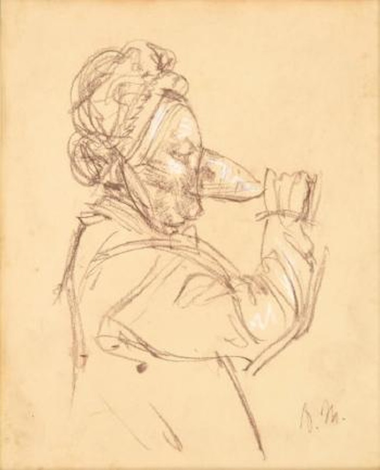 Woman drinking from a glass by Adolph Menzel
