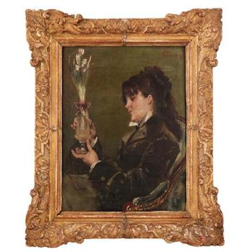 Jeune femme de profil tenant un vase by Alfred Stevens
