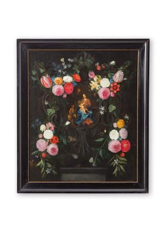 Blumenkartusche mit Maria, Jesus und Johannes by Jan Van Kessel The Elder