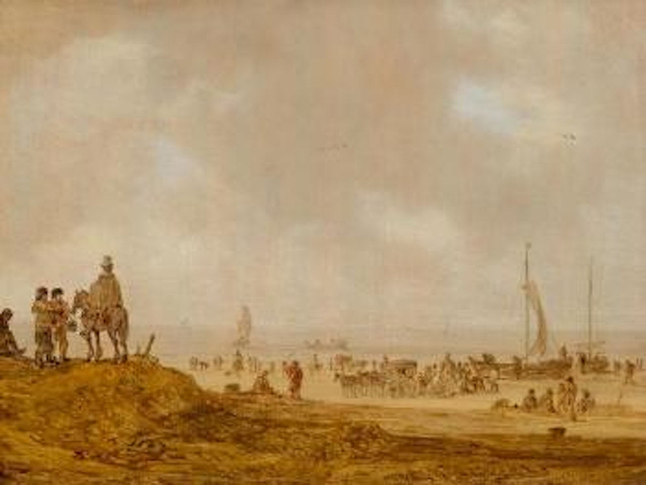 Beach with fishermen and travellers by Jan van Goyen