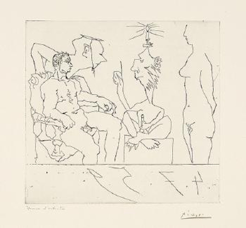 Philosophe discourant devant un notable, avec femme nue à droite by Pablo Picasso