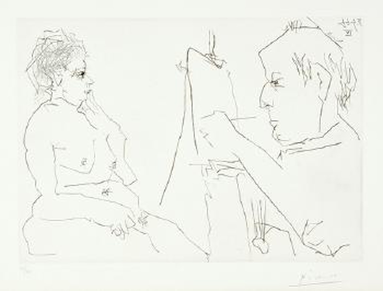 Modèle et peintre chauve by Pablo Picasso