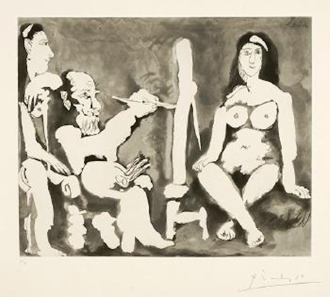 Peintre et modèle avec une spectatrice au bandeau by Pablo Picasso