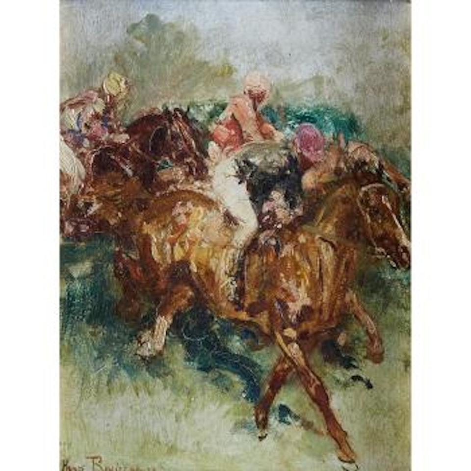 Jockeys taking the fence by Henri Émilien Rousseau