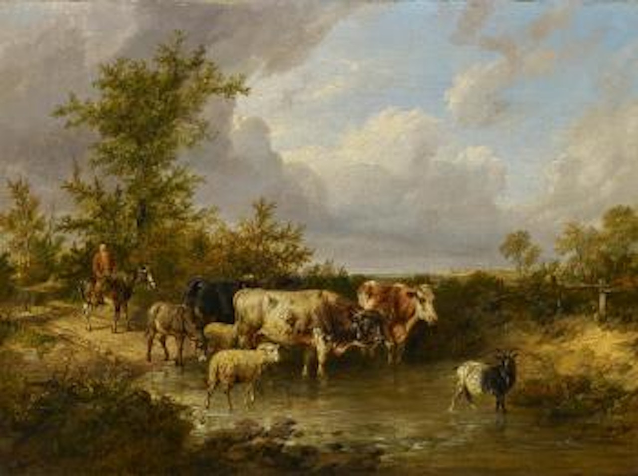 Hirte mit seinem Vieh an der Furt by Thomas Sidney Cooper
