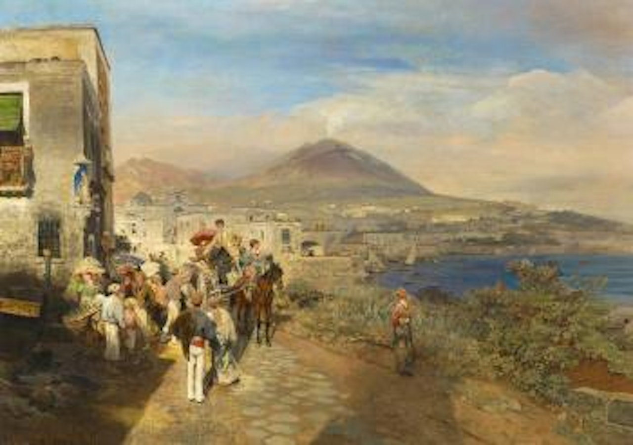 Reisegesellschaft am Golf von Neapel by Oswald Achenbach