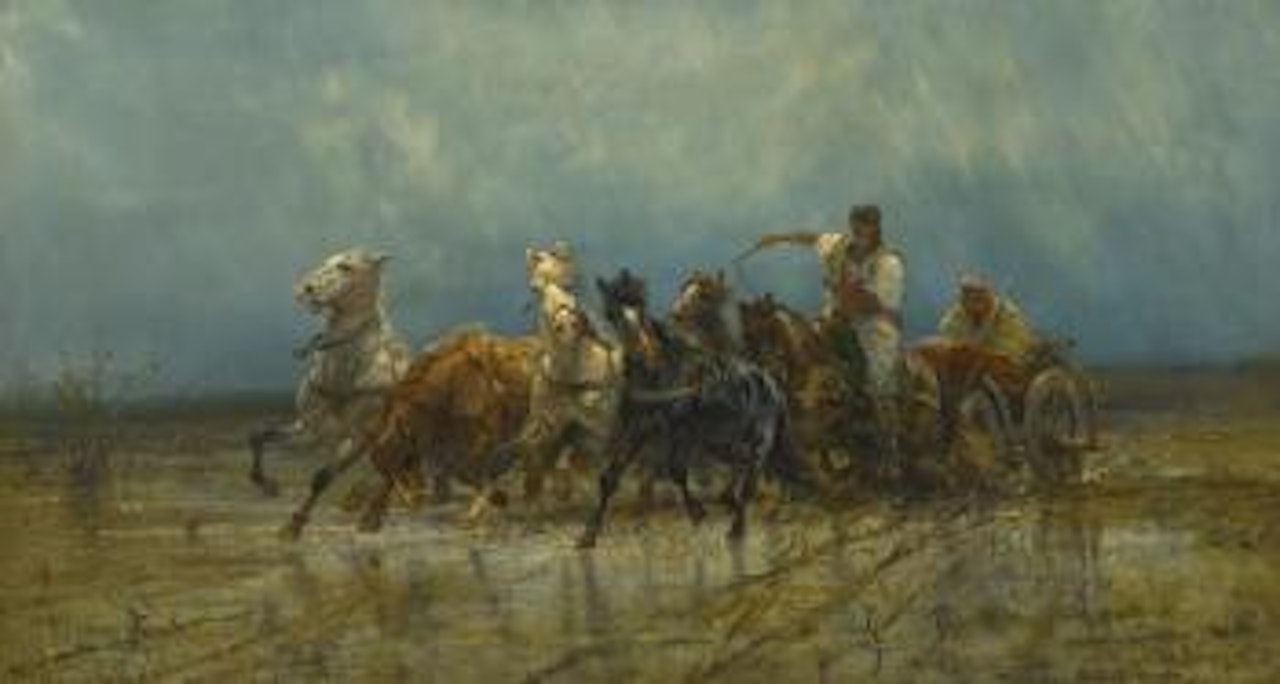Quadriga. Pferdegespann in der Walachei by Adolf Schreyer