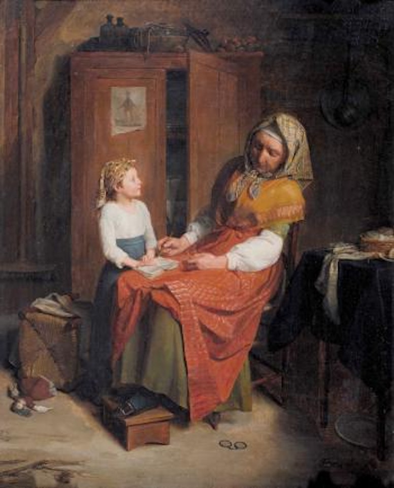 Interieur mit Grossmutter und Enkelin by Jean Augustin Franquelin