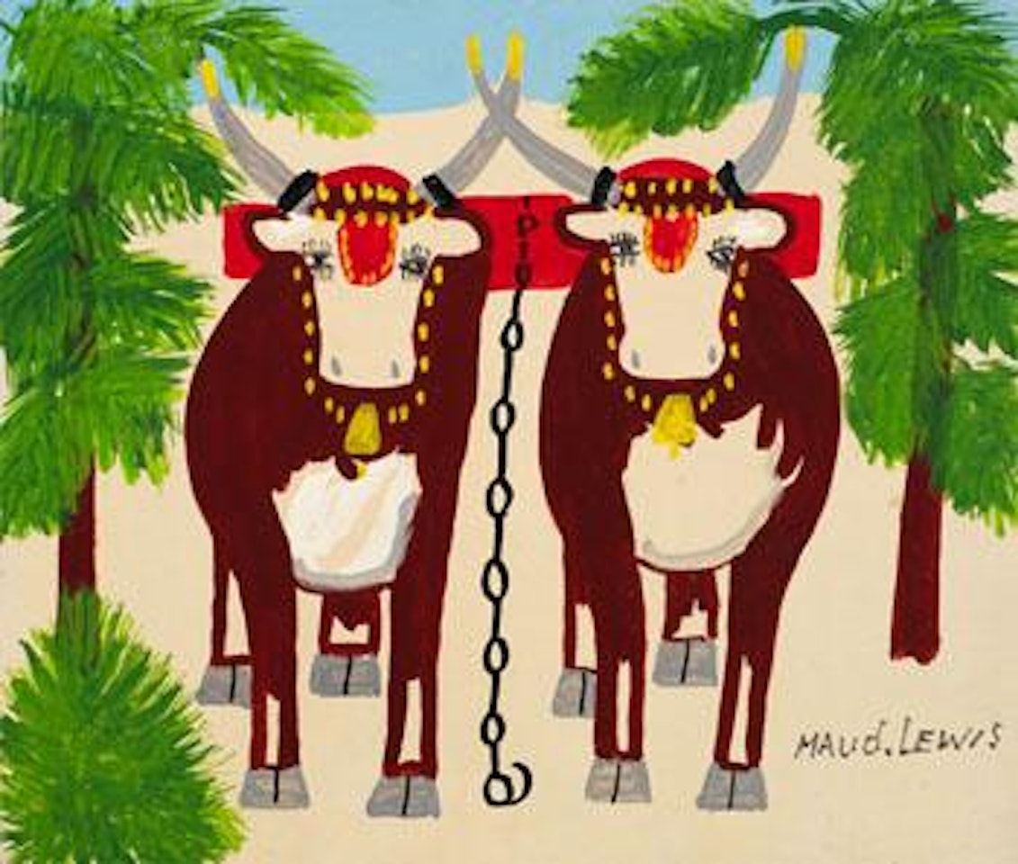 Oxen in Winter by Maud Lewis