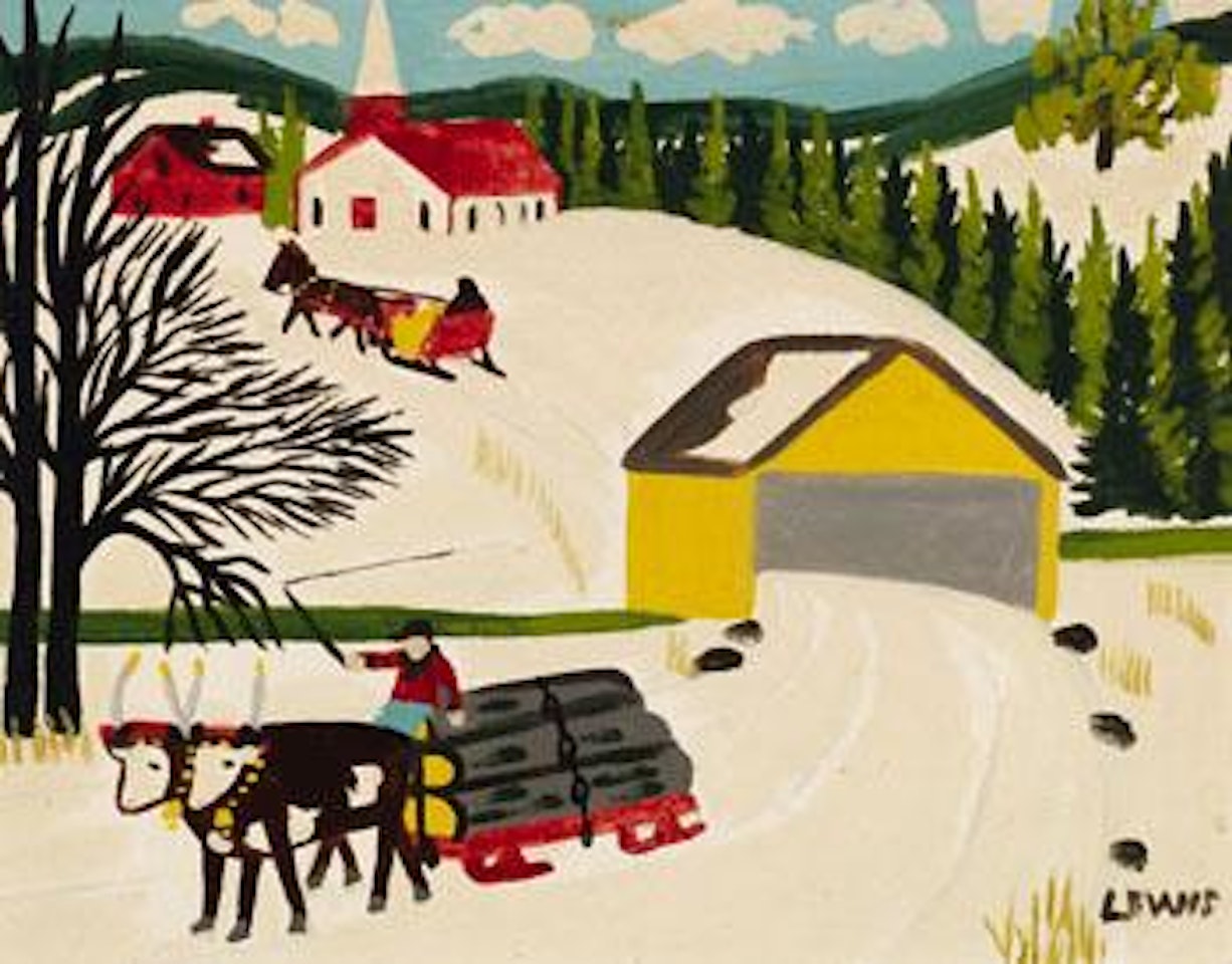 Oxen and Logs on Country Road by Maud Lewis