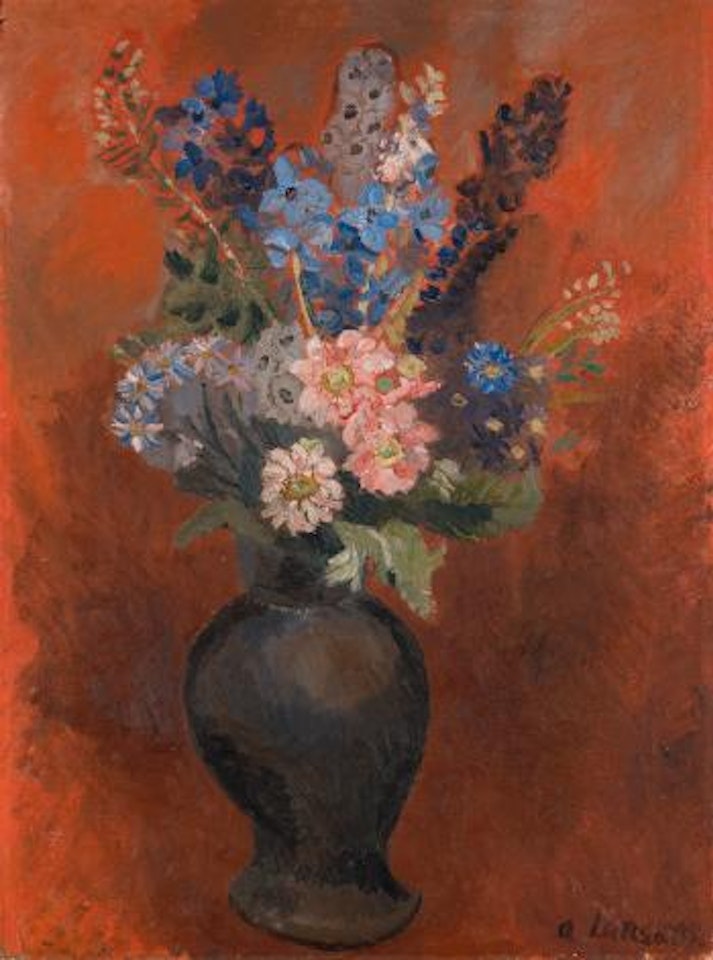 Bouquet of Flowers on a Red Background by André Lanskoy