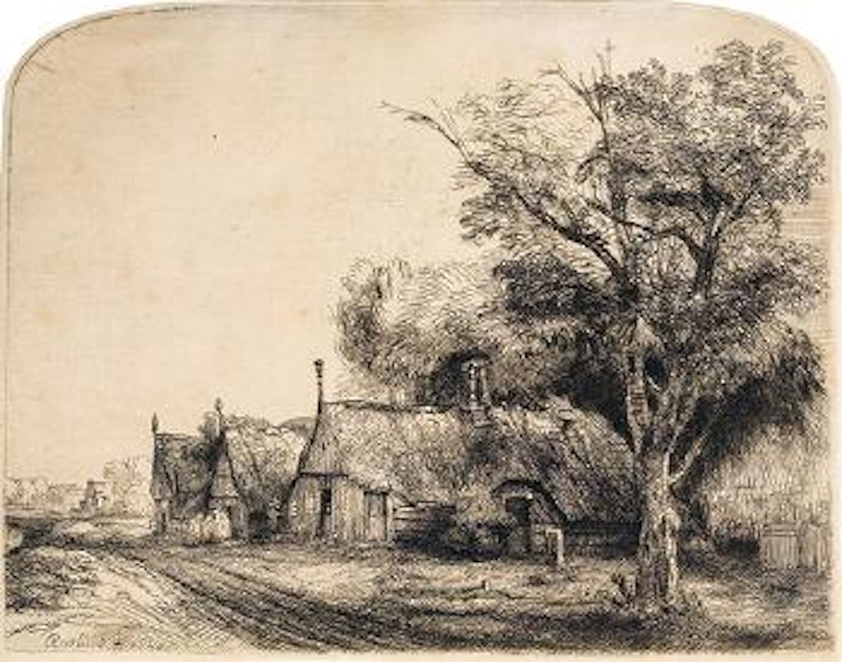 Die drei HÃ¼tten by Attributed to Rembrandt Harmensz van Rijn