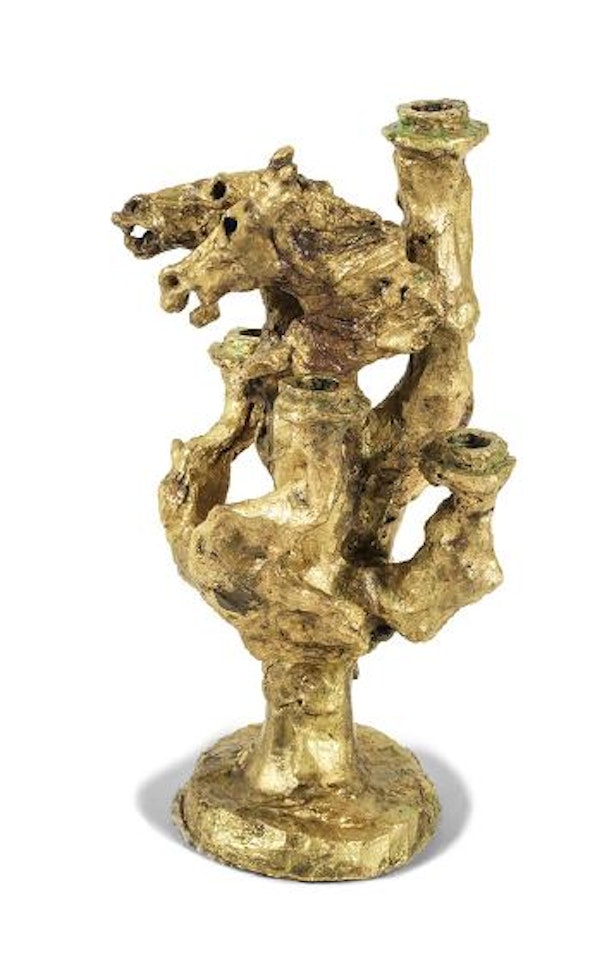 Chandelier à deux têtes de cheval et à cinq branches by Diego Giacometti