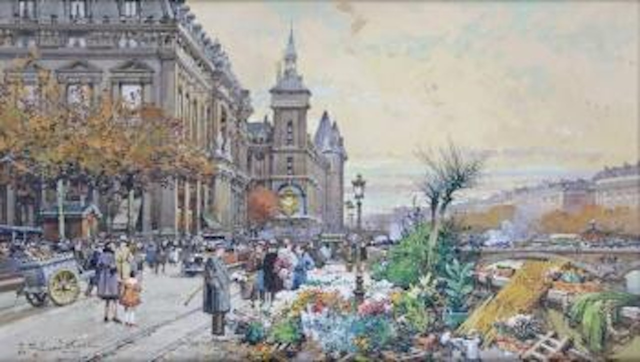 Paris, le Marché aux Fleurs by Eugene Galien-Laloue