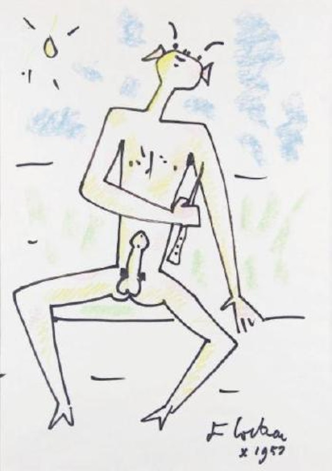 Le flûtiste, dessin érotique by Jean Cocteau