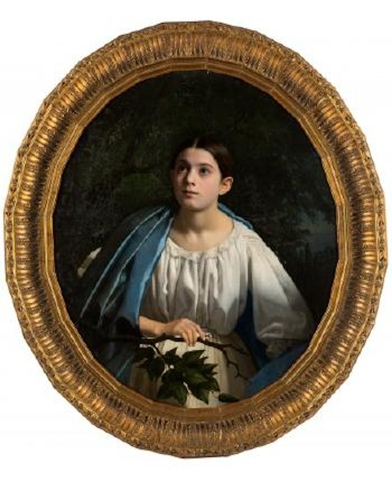 Portrait of a girl in a leafy arbor by Russian School