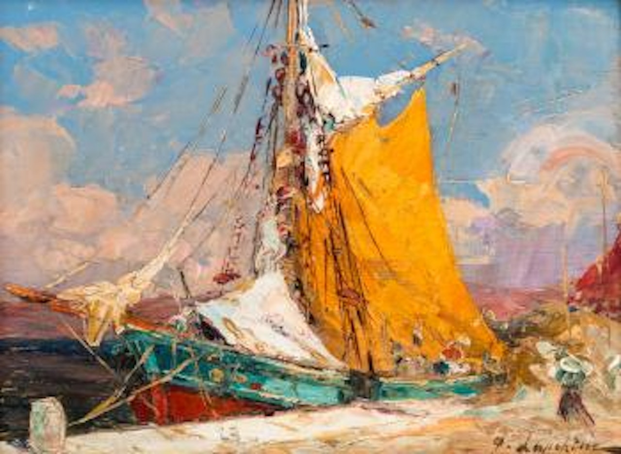 Harbour scene by Georgij Aleksandrovic Lapschin
