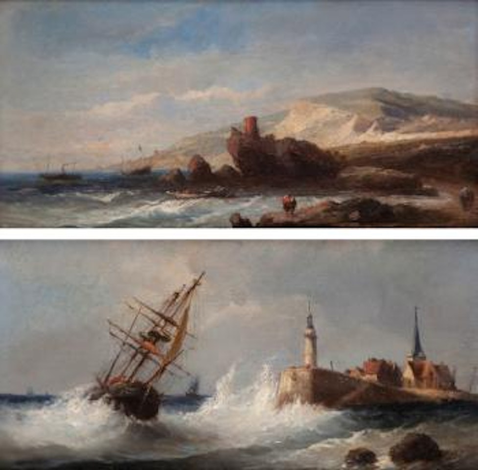 Coastal scene in calm weather. Stormy weather by François Etienne Musin