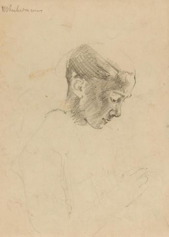 Nähendes Mädchen (Modellstudie) by Max Liebermann