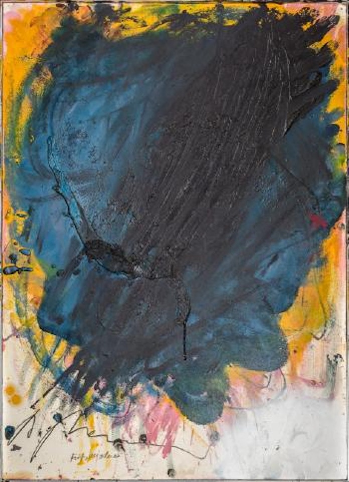Blau weiße Schmiererei auf Rosa by Arnulf Rainer