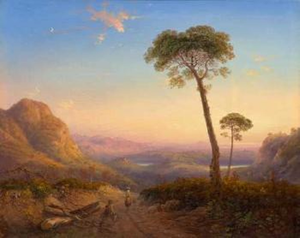Broad landscape in the Alban hills near Rome in the early hours by Carlo Bossoli