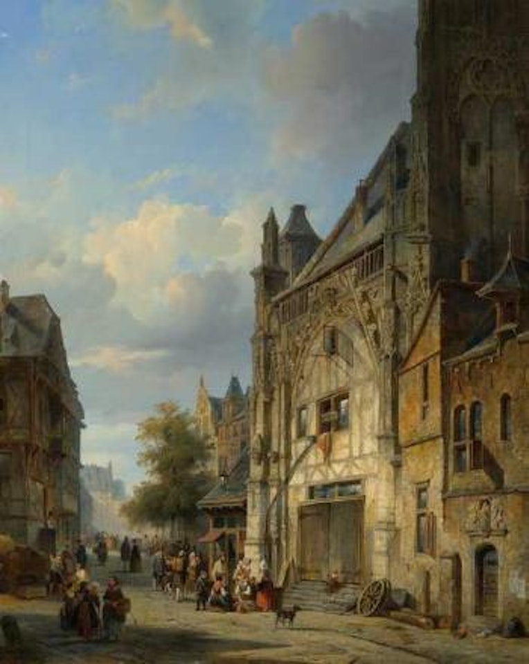 Strassenszene mit Figurenstaffage by Cornelis Springer
