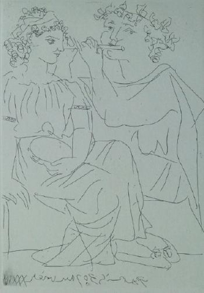 Flûtiste et jeune fille au tambourin by Pablo Picasso