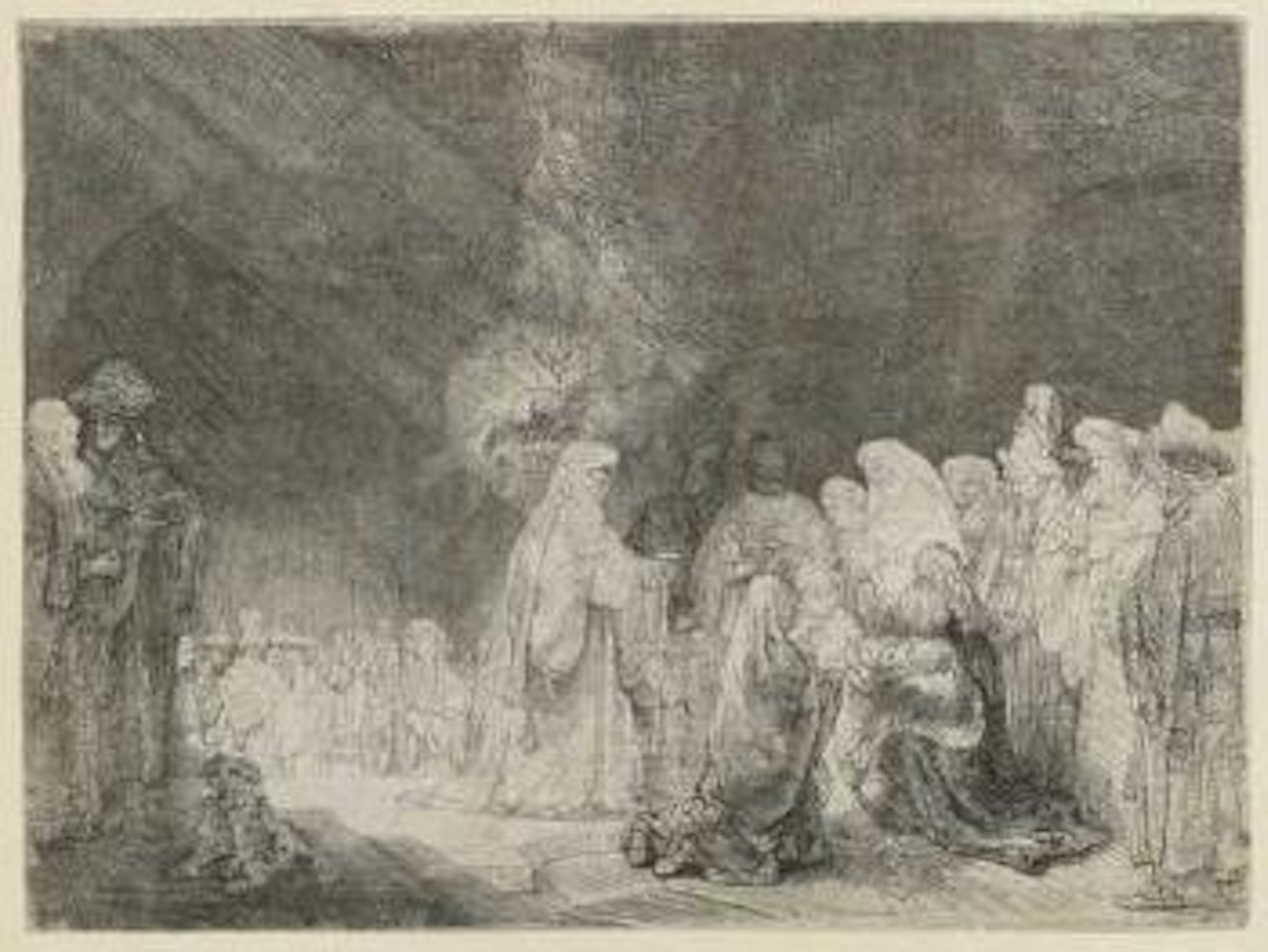 Simeons Lobpreisung (die Darstellung im Tempel, im Breitformat) by Attributed to Rembrandt Harmensz van Rijn