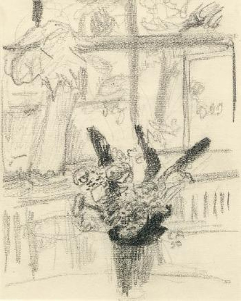 Flower bouquet before a studio window by Cuno Amiet