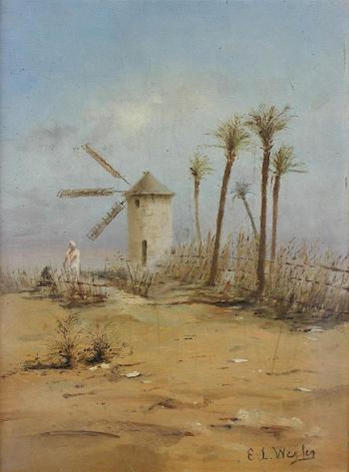 Windmill and palm trees by Edwin Lord Weeks