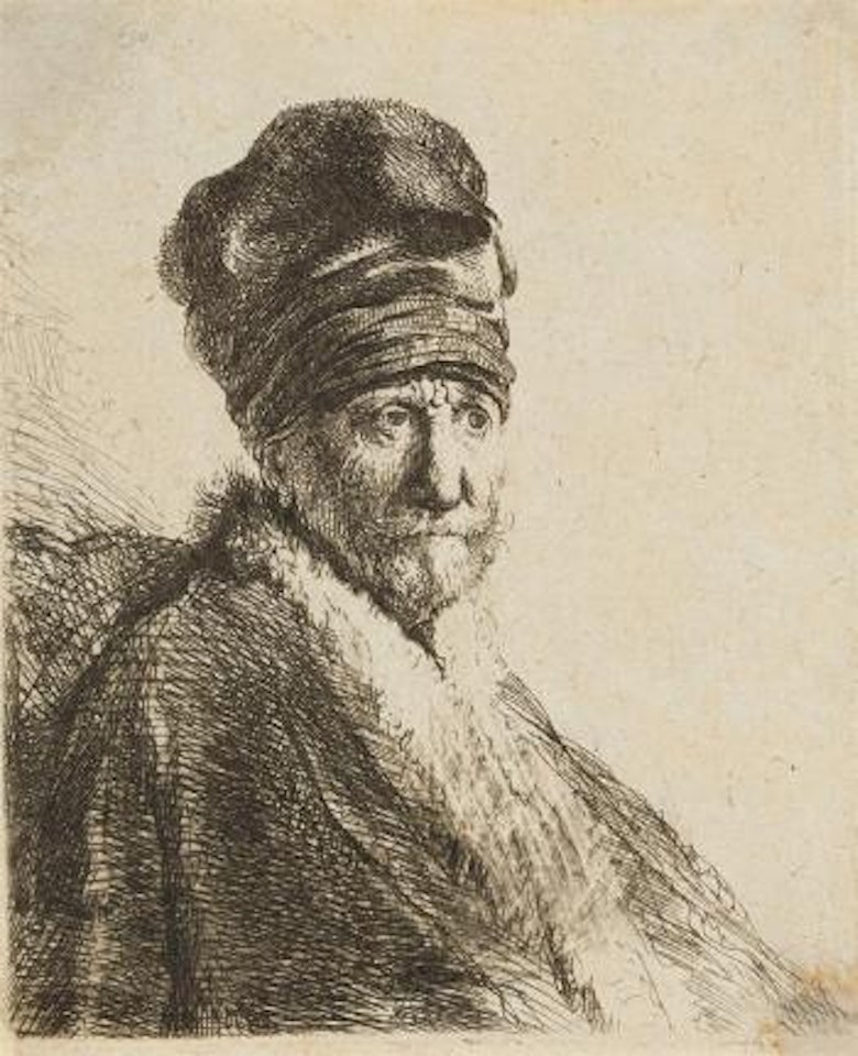 Halbfigur eines Mannes mit hoher MuÌtze (Rembrandts Vater?) by Attributed to Rembrandt Harmensz van Rijn