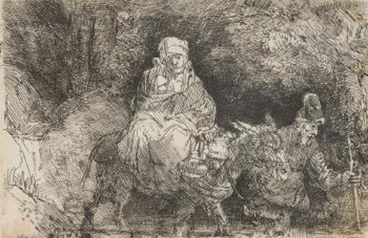Die Flucht nach AÌgypten, UÌbergang uÌber einen Bach by Attributed to Rembrandt Harmensz van Rijn