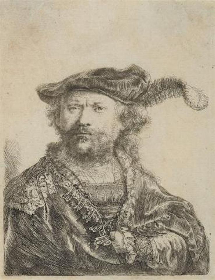 Selbstbildnis mit federgeschmuÌcktem Barett by Attributed to Rembrandt Harmensz van Rijn